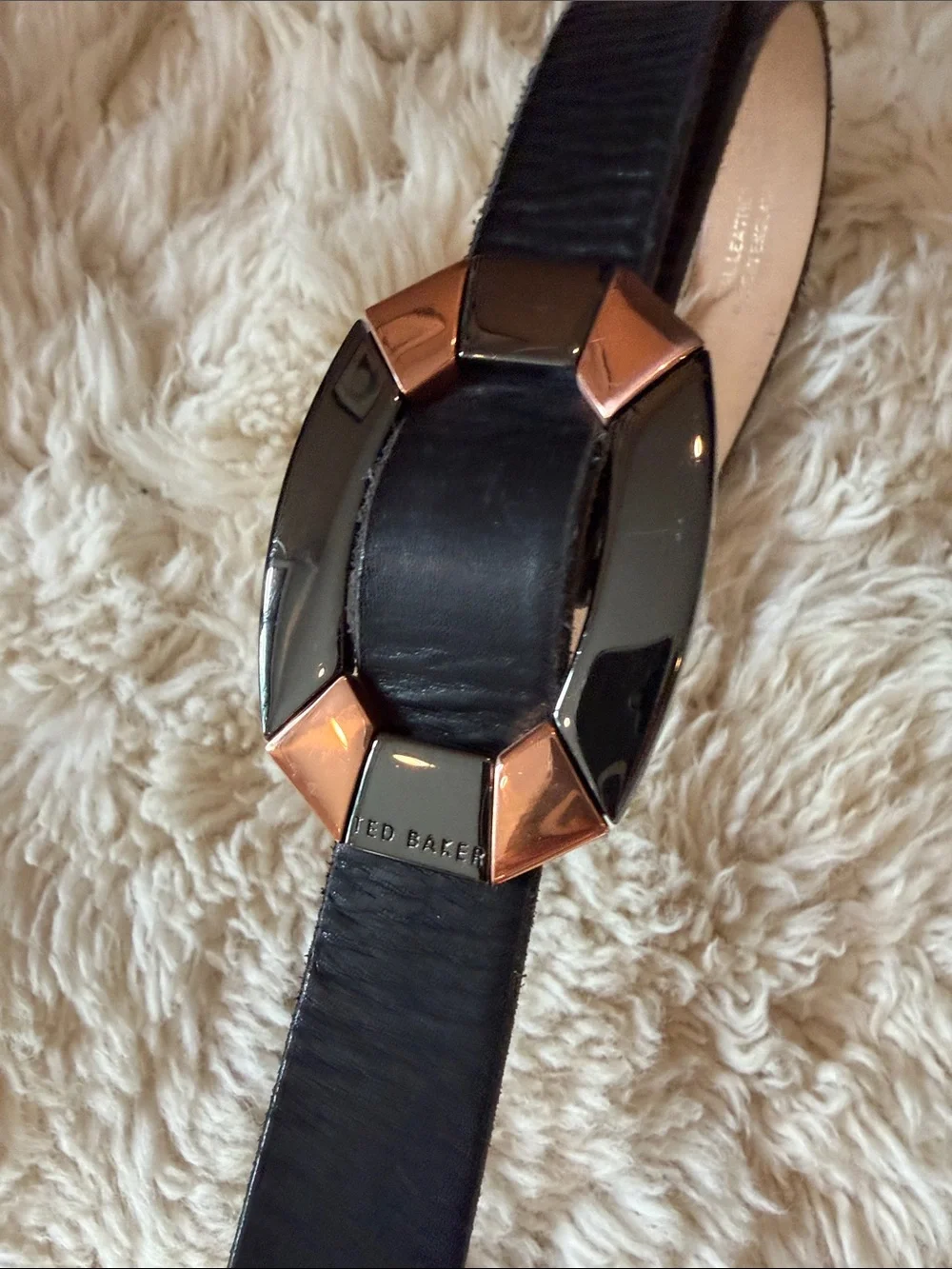 Ted Baker London Black Leather Belt with Gold-Tone Buckle